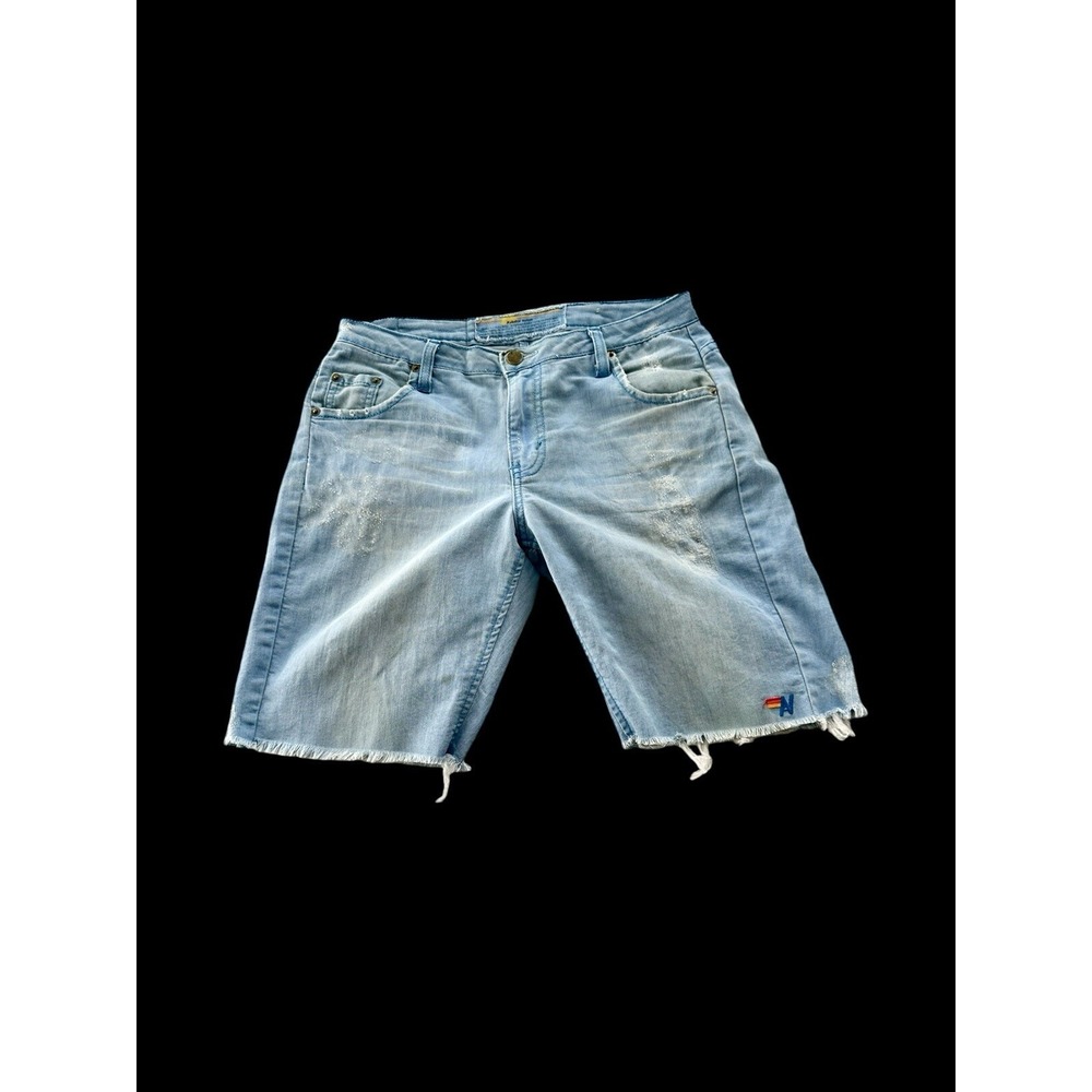 Aviator Nation Cali Lover Low Rise Denim Jean Short Blue Rainbow Sz 29 - Picture 11 of 12